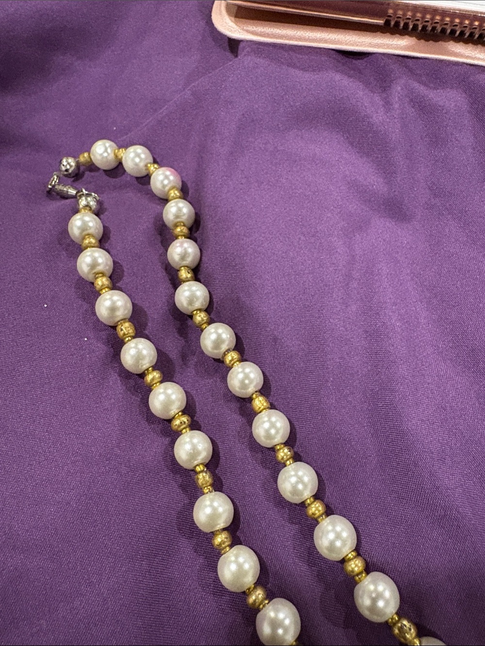 Gold and White Pearl Beaded Necklace - Women's Jewelry